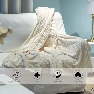 Plush Fleece Throw Blanket Super Soft Lightweight Blanket White 51" * 63"