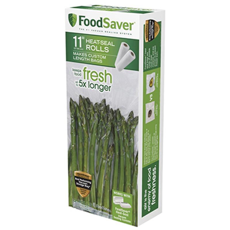 FoodSaver Disposable Plastic Heat-Seal Food Storage Roll - Kitchen Cookware, 11 In. X 12 Ft., 2-Pack (Model FSFSBF0626-P00), 5x2.6x12 in Dimensions, Compatible with Food Saver & Seal a Meal Machines