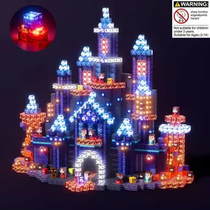 My World Newest Glowing Blue Castle Magnetic Building Blocks, Controlled Glow, Stem Sensory Space Training, Montessori Education Toy