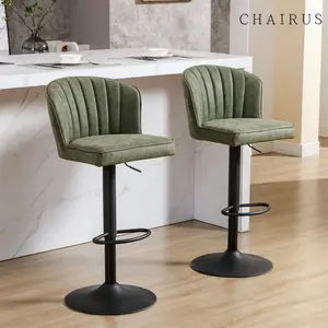 CHAIRUS Adjustable Bar Stool Set of 2,  Modern PU Leather Swivel Counter Stool, Hydraulic Barstools,Ergonomic Stools with Stable Metal Frame Padded,Island Chairs with Back and Footrest for Kitchen Island,Living Room,Pub,Coffee, Green