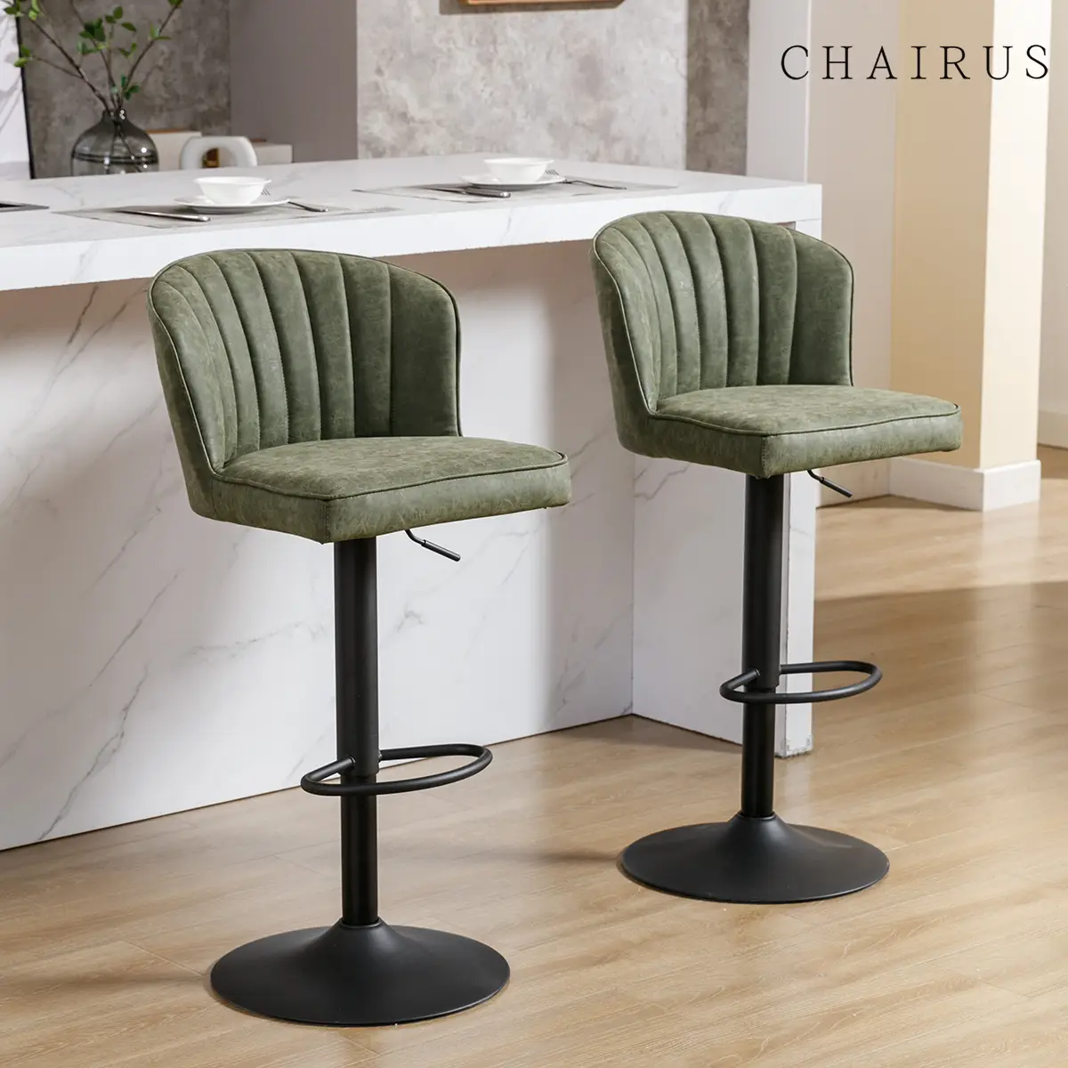 CHAIRUS Bar Stools Set of 2, Modern PU Leather Swivel Counter Stool, Adjustable Hydraulic Bar Stool,Ergonomic Stools with Stable Metal Frame Padded Is