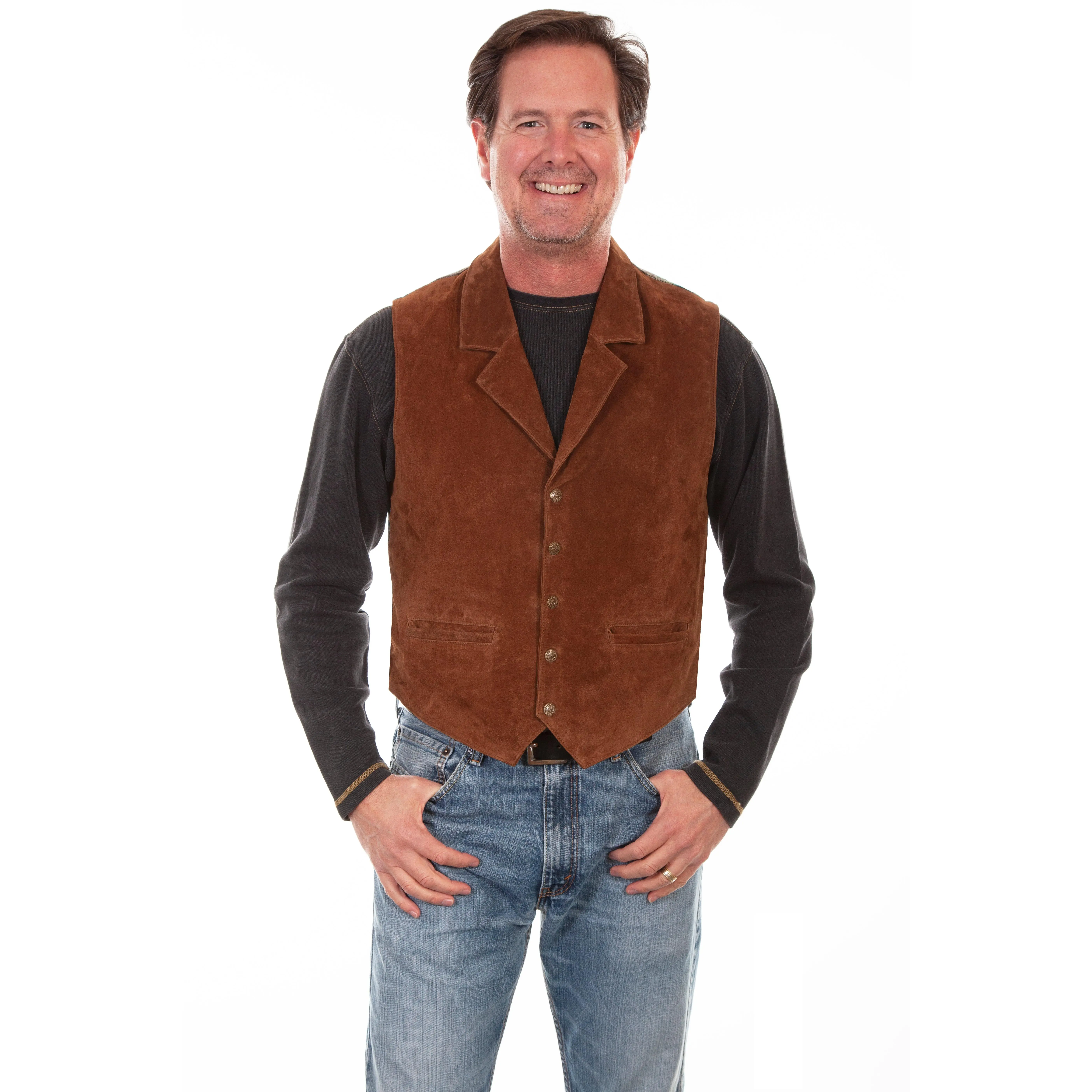 Men's Suede Vest with a Southwest Knit Back, a Tailored Fit with Notched Lapels, Snap Closure, and Pockets, Fitted, Suede Front, Outfits, Shirt