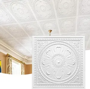 Drop Ceiling Tiles 24"x24", PVC Panels Plastic Ceiling Tiles  , Covers 48 Sq.Ft., Baroque Decorative Ceiling Tiles for Home & Commercial Use (Pack of 12, White)