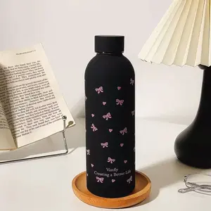 Bow, Heart Shape or Puppy Pattern Stainless Steel Vacuum Insulated Cup, 1 Count Reusable Coffee Water Bottle, Leak-proof Water Bottle for Home Office School