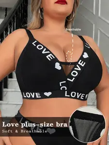 1pcs Love Yourself in Style! Plus Size Letter Print Bra, Supportive & Beautiful Lingerie for Curvy Women, Size 1XL to 4XL, Confidence Boosting Fit
