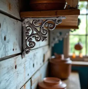 Scroll Shelf Bracket, Cast Iron Vintage Ornate Wall Mount Support