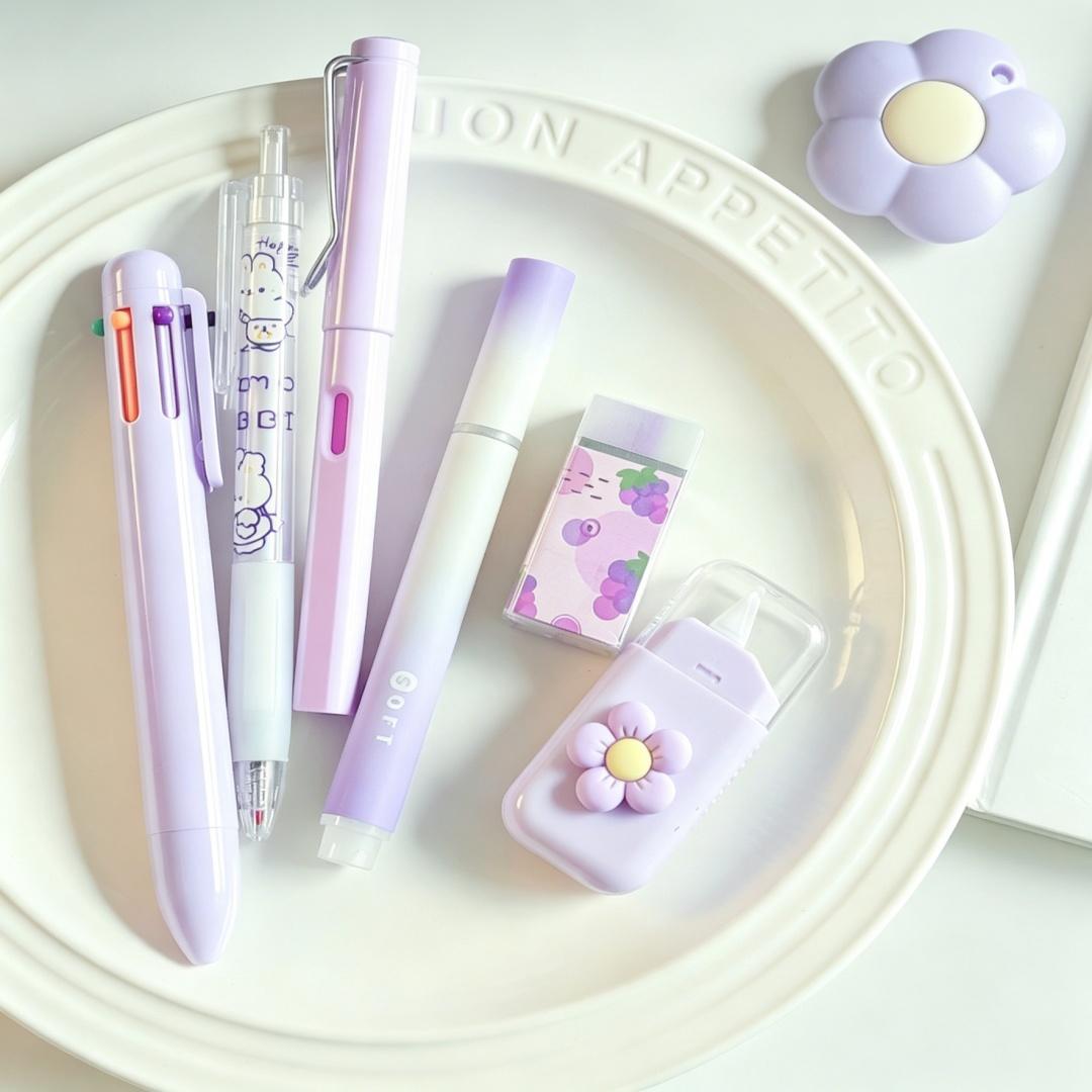 Kawaii Blue Stationery Kit 7 Pcs, Cute School Office Supplies for Kids Teens, Aesthetic Desk Accessories with Multifunction Pen Eternal Pencil Correction Tape, Perfect Back to School Birthday Christmas Gift for Students Teachers