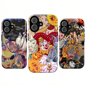 A Collection Of Thick Phone Cases Incorporating Horror Elements- Ghosts, Eerie Clowns, And Surreal Collage Aesthetics. Suitable for iPhone17 ProMax /16/15/14/13/12/11 Plus for Samsung phones, suitable for both men and women,  Perfect Gift for Women Men.