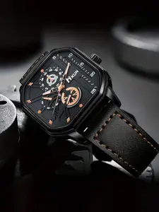 Men's Business Fashion Square Dial Pu Leather Strap Analog Quartz Watch, Fashion Wristwatch for Party, Daily Clothing Decor, Trendy All-match & Exquisite Watch, without Box