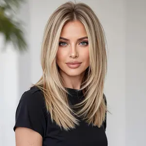 Stylish Medium to Long Ombre Blonde Wig with a Layered Look, Perfect for Different Events Such As Parties, Travel, Social Events, And Daily Use. Made with Synthetic Fibers And a Mechanized Rose Net Cap for Women
