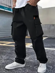 Men's Workwear Casual Sport Pants, Straight Leg, Multi-Function Pockets, Outdoor & Daily Wear, Solid Color