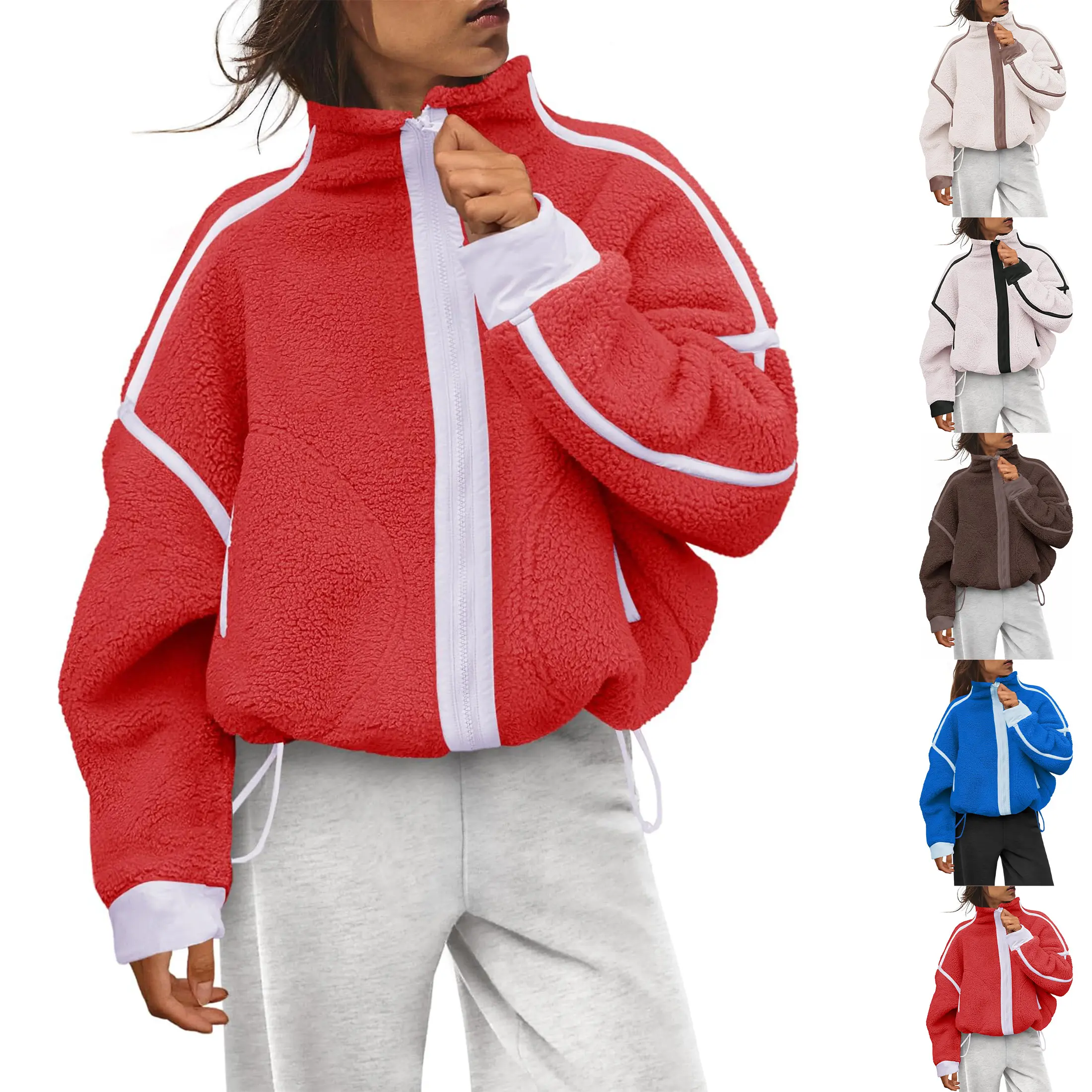 Wandal Women's Cropped SherpaWandal Fleece Jacket Oversized Fuzzy Teddy Coat Full Zip Warm Winter Outerwear Casual Streetwear Jacket with Pockets Stylish Jacket Collared Zipper Jacket
