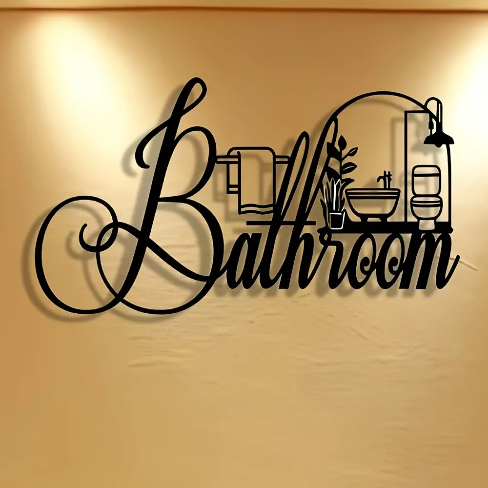 Elegant Metal Bathroom Sign, Modern Wall Art Plaque, Decorative Sign, Reusable and Easy to Install, Perfect for Home Decor, Bathroom Decorations, Christmas & Halloween Decoration