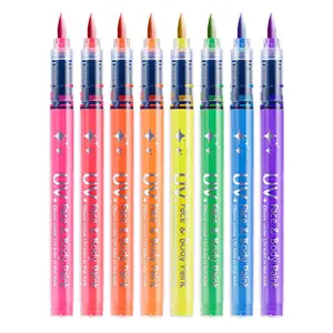 8-Color UV Glow Face & Body Paint Pens Super Bright Neon Glow Under Blacklight Hypoallergenic Skin-Safe Fast-Drying Waterproof Smudge-Proof for Party Rave Club Makeup DIY Craft Cosplay Props