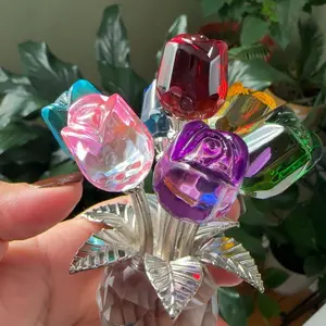 Crystal Rose Flower Design Ornament, 1 Count Creative Rose Flower Statue, Decorative Flower for Home Living Room Bedroom Office, Lifelike Flower, Vibrant Crystal Flowers