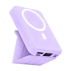 Magnetic Portable Charger 10000mAh, Power Bank with Built-in 2 Cables & Foldable Kickstand, PD Fast Charging for iPhone 17/16/15/14/13 Series, Compact Travel Charger