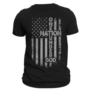 Minimalist Style - Front Badge One Nation Under GodAmerican Vertical Flag Patriotic T-Shirt Casual Classic