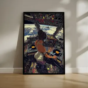 Space DJ Poster, Futuristic Turntable Art Print, Exclusive Cosmic Music Studio Wall Decor, Sci-Fi Electronic Vibes, Unframed Print Only