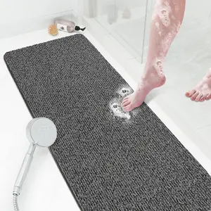 Shower Mat Bathtub Mat Non-Slip,47X16 Inch, Soft Tub Mat with Drain,Pvc Loofah Bath Mat (Phthalate Free) for Tub and Bathroom,Quick Drying,Black SoftDuo