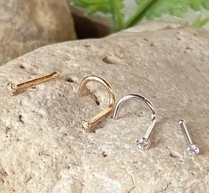 14kt Solid Gold 1.5mm Real SI Clarity Diamond Nose Ring 20g stud or screw white