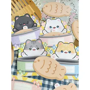 Cat Interactive Taiyaki Fish Greeting Card, Cute Kawaii Unique Die-cut Handmade Kitty Animal Lover for Friends Family Kids Siblings Mom Gift