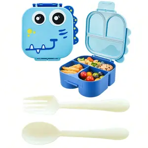 Dinosaur Shape Waterproof PP Lunch Box with Handle, 1470ML Capacity, Includes Utensils, Three Compartment Design, Ideal for School Work Outdoor