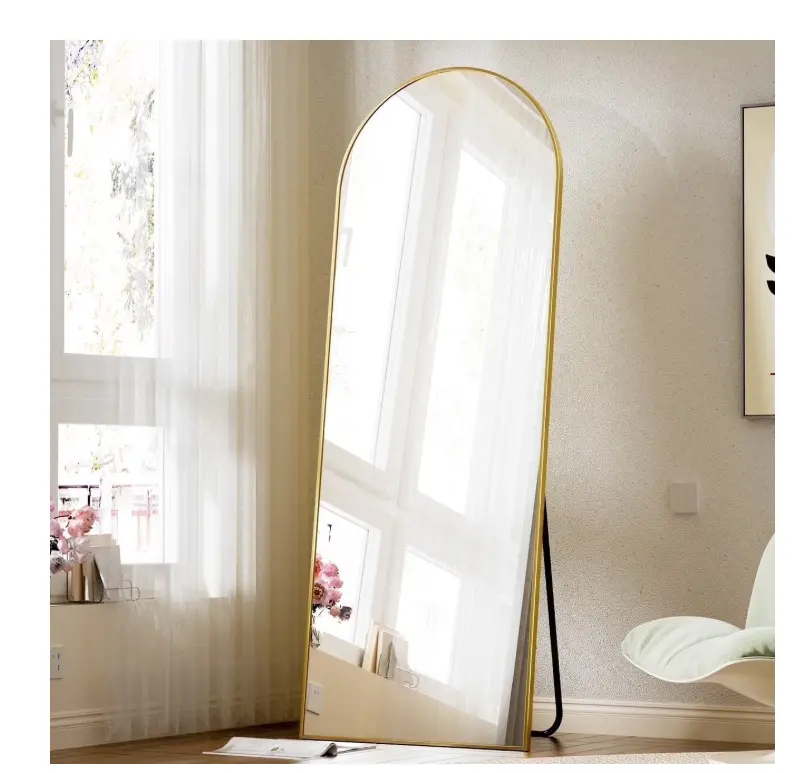 BEAUTYPEAK 59" x 16" Arched Full Length Floor Mirror, Gold Aluminum Frame, Full Body Standing Mirror for Bedroom, Living Room, Dressing Room, Leaning or Wall Mounted