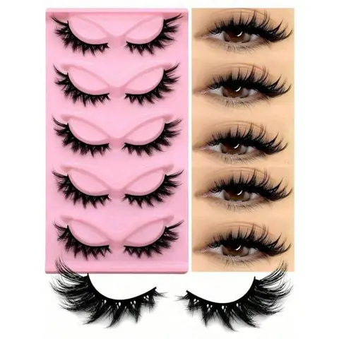 Cosmetic Fake Mink False Lashes Strips, 5-Pair Multi-Pack - Dense, Dramatic 3D Volume, Fluffy Wispy, Reusable, Lightweight Soft, All-Day Wear for Adults' Night-Out Looks, Nature-Inspired Comfort, Makeup Vanity Essential
