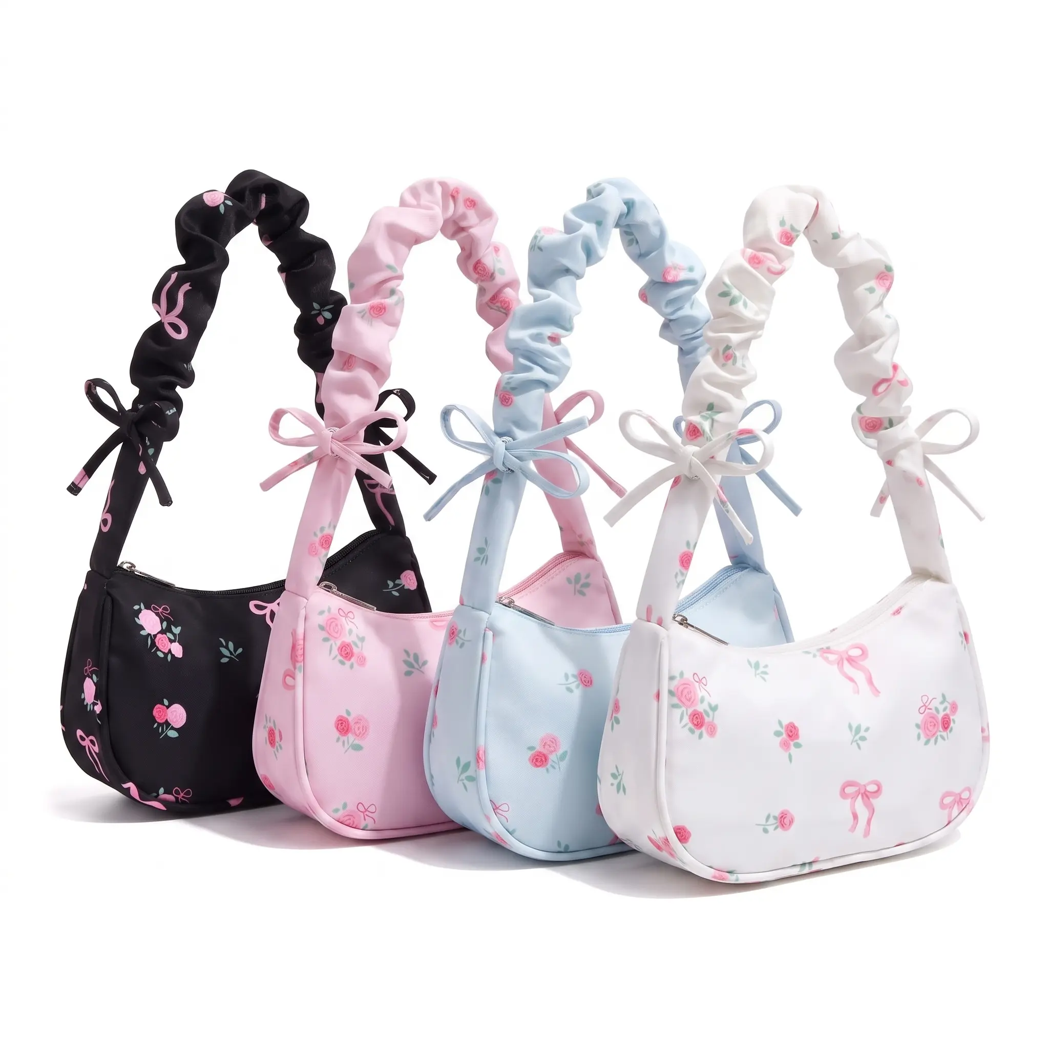 Women's Garden-Themed Botanical Print Soft Fabric Satchel - Ruffled Handle, Ruffle Bow Accent, Zippered Top, Lightweight Purses for Women, Everyday Purse for Daily Commute & Casual Trips,outdoorfun