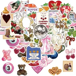Heart Shaped & Animal & Food Sticker, 50pcs/set Waterproof Self Adhesive Decor Paper, Decor Sticker for Gift Greeting Card Water Bottle Laptop Phone