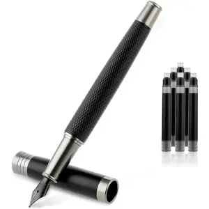 Luxury Fountain Pen Set, Metal Fountain Pen with 6 2.6mm Ink Cartridges Smooth Writing Calligraphy Pens for Journaling  Office Business (0.5mm fine point)
