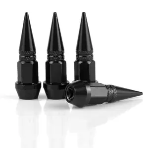 SINGARO 45mm Spiked Aluminum Stem Valve Caps,4PCS Dustproof Tire Wheel Stem Caps for Cars,SUVs,Trucks Bicycles and Motorcycles(Black)