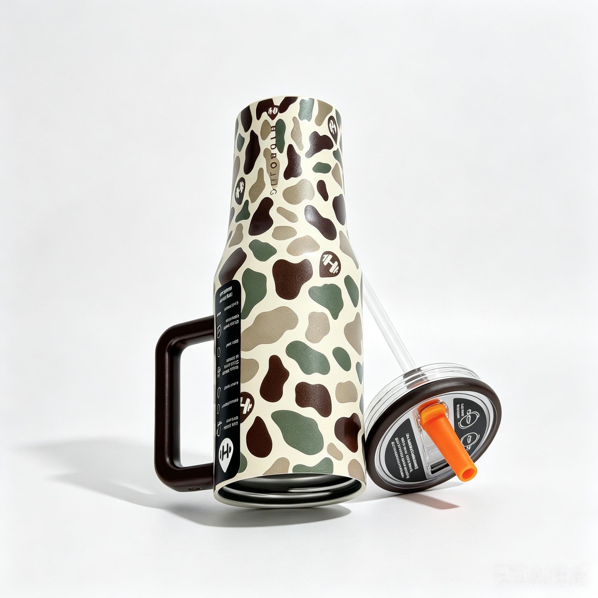 HydroJug 40oz Vintage Forest Camo Insulated Stainless Steel Tumbler Flask - Portable Leak-Proof Straw Lid, Handle, 24 Hours Cold Insulation, Cup Holder-Friendly BPA-Free Bottle, Father's Day Gift For Car
