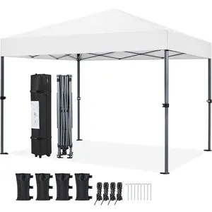 【Waterproof & UV-Resistant】 Yaheetech 10x10FT Pop-up Canopy Tent Instant Portable Canopy Tent Outdoor Gazebo with One-Push-To-Lock Setup Mechanism for Home & Commercial Use