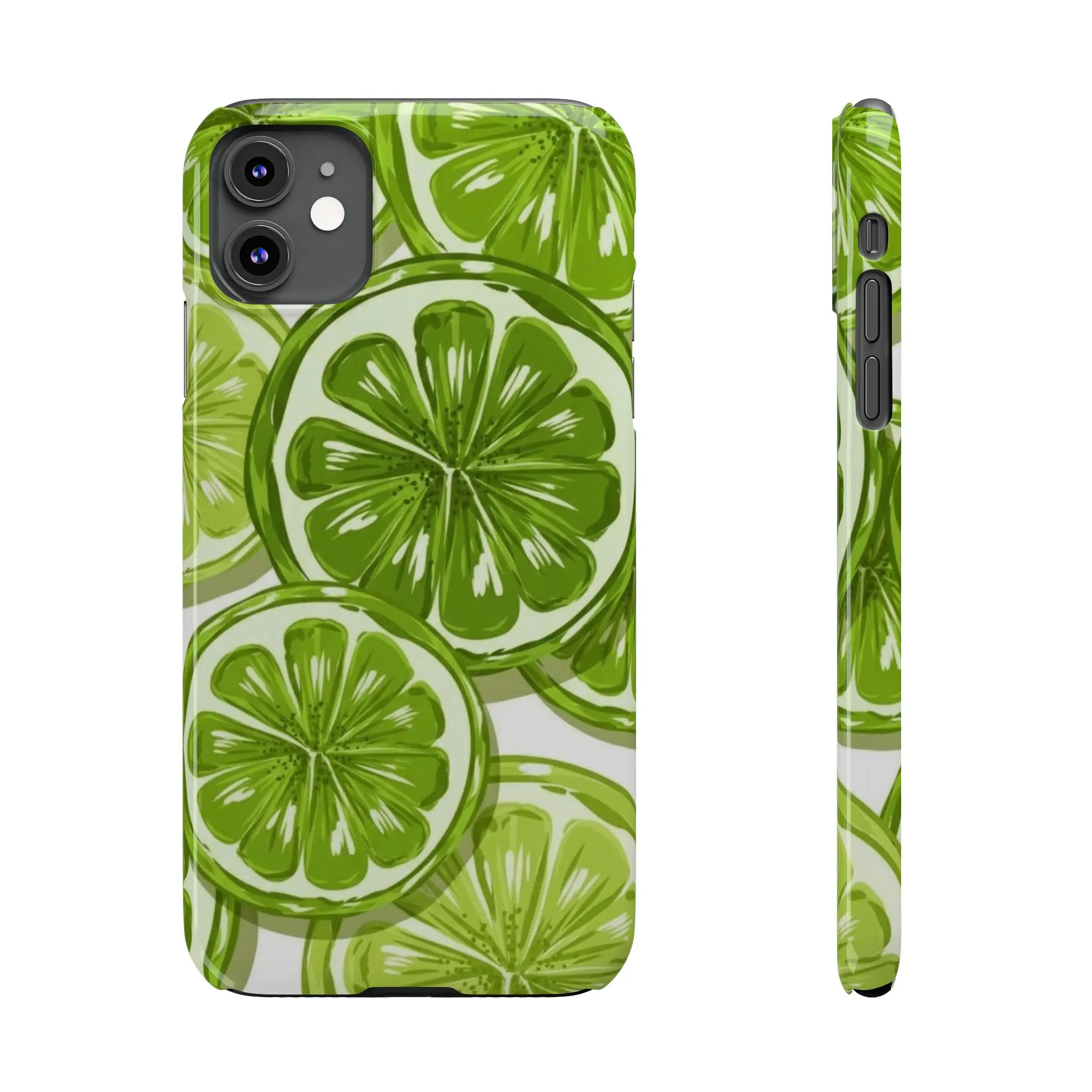Lime Slices Phone Case - Green Citrus Pattern, Slim Protective Cover with High Print, Wireless Compatibility, iOS Compatibility, Phone Accessories for Enhanced Protection, Cloth, Sun