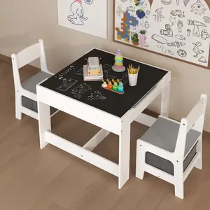 Table and Chair Set, 3 in 1 Wooden Activity Table with Storage Drawer for Toddlers Drawing, Reading, Crafts, 2 in 1 Detachable Tabletop Table Set for Nursery, Playroom