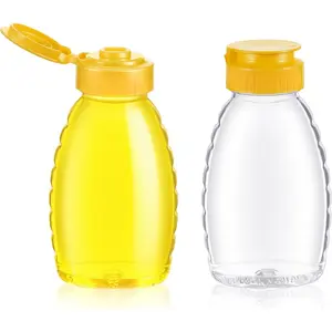 2 Pack 6oz Empty Honey Squeeze Bottle, Plastic Honey Container Refillable Honey Bottles Leakproof Honey Dispenser No Drip with Flip-Top Caps for Ketchup Mustard Salad Dressing Sauce Syrup Oil Epoxy