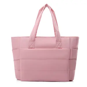BIGWIG Women's Lightweight Nylon Waterproof Plain Puffy Quilted Tote Bag - Multiple Compartments, Work Bags for Women, Shoulder Handbag for Travel, Work
