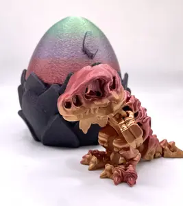 3D Printed Rainbow Crystal Egg Container with Articulated Flexible Dinosaur | Flexible Fidget Stress Relief Toy - Colorful Collectible Figure for Desk, Home & Office Decor - Perfect Gift for Kids & Adults