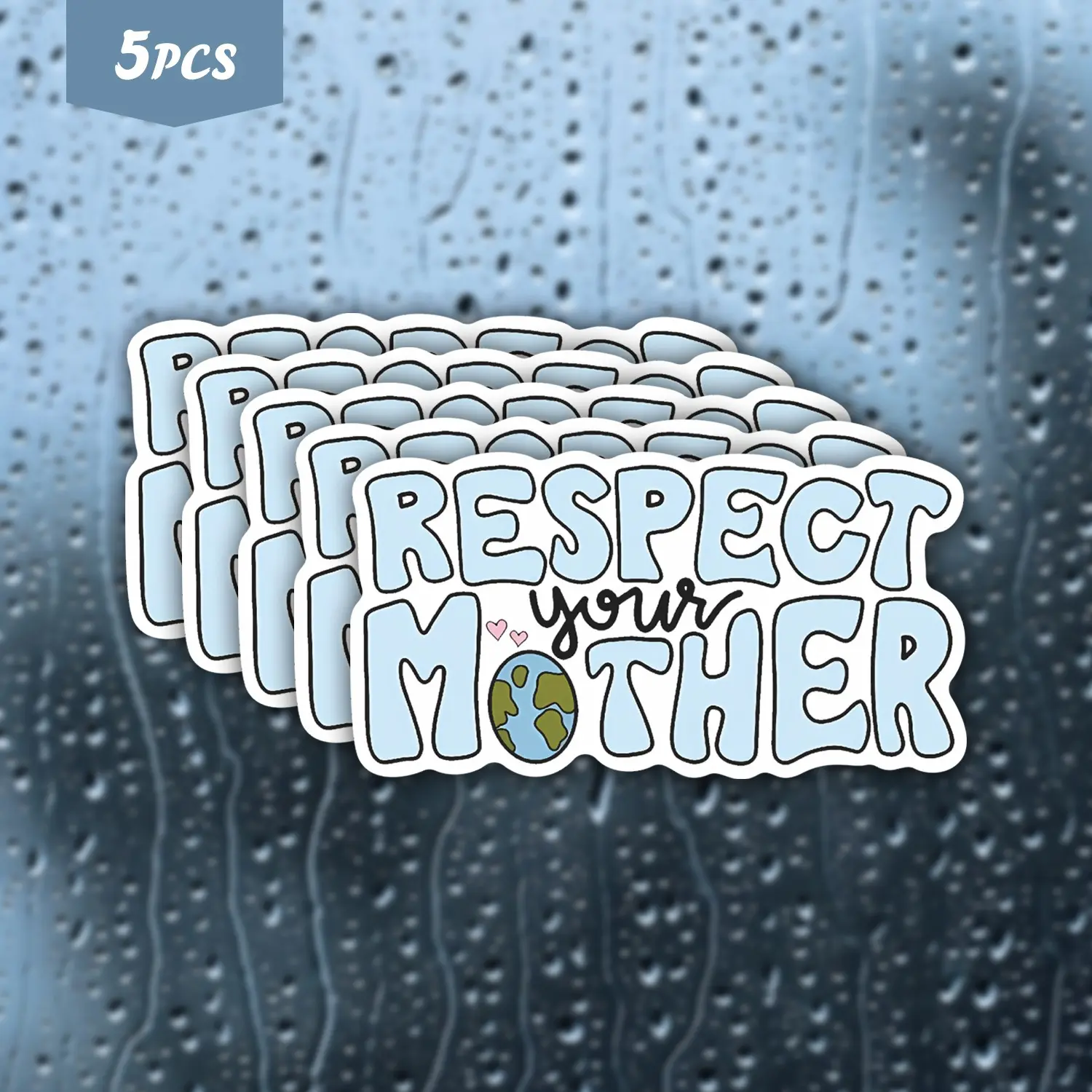 5Pcs "Respect Your Mother" Earth Groovy Waterproof Vinyl Sticker, Retro Environmental Earth Self-Adhesive Decal, Suitable For Water Bottles, Laptops, Journals, Ideal For Nature Lovers, Eco Advocates And Retro Groovy Vibe Enthusiasts