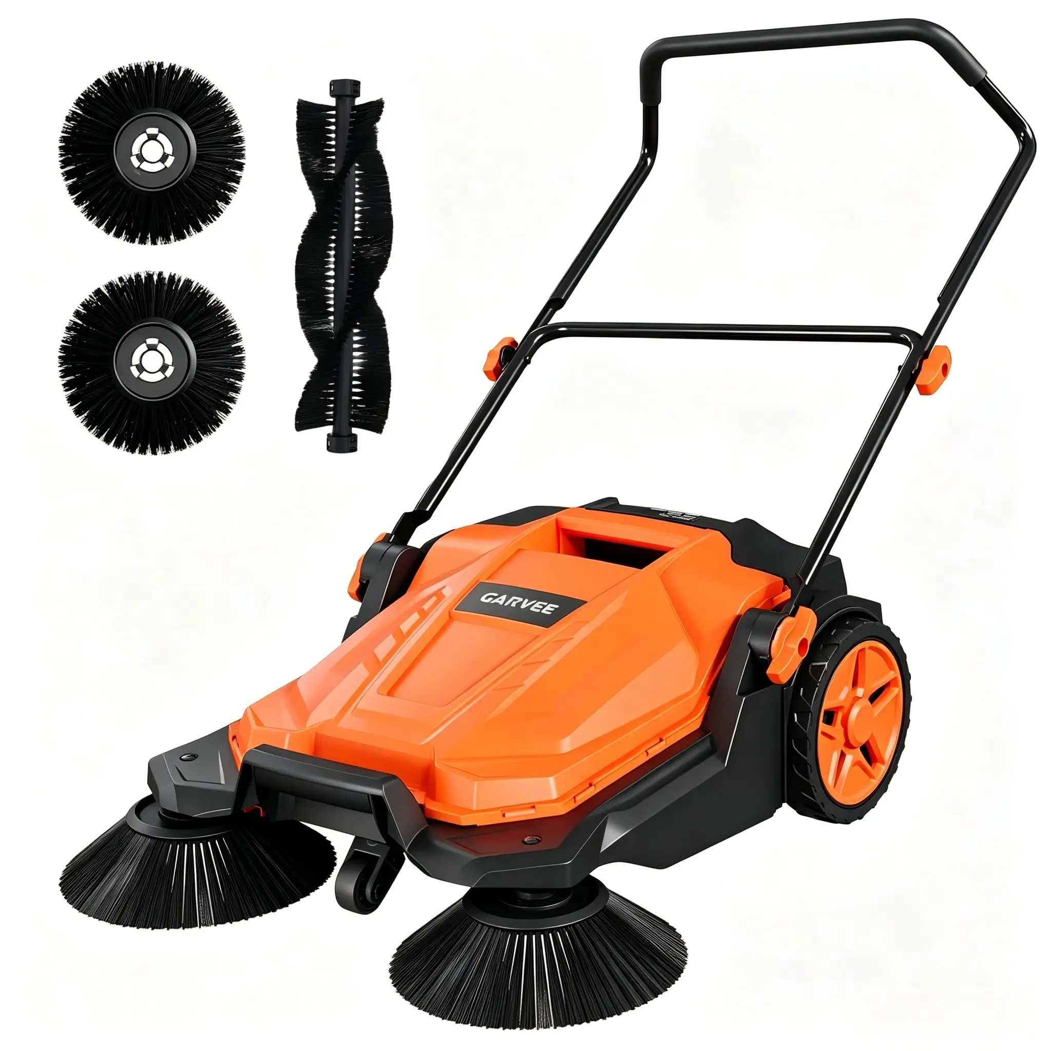 Walk-Behind Floor Sweeper, 25.6 in Sweeping Width, Outdoor Hand Push Sweeper, 5 Gallon Waste Container, Adjustable Folding Handle for Garage Patio Yard Driveway