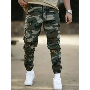 Men's Casual Camo Cargo Pants 100% Polyester Non Stretch Woven Fabric Regular Fit With Drawstring Waist Flap Pockets For Outdoor Work Hiking Camping Daily Wear