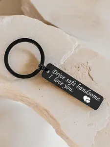1pc Fashion Stainless Steel Letter Drive Safe I Love You Charm Keychain For Boyfriend Husband Christmas Valentine's Day Gift Black Color Casual