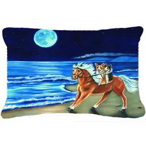 Carolines Treasures  Corgi Beach Ride On Horse Fabric Decorative Pillow
