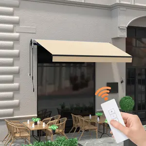 HOMEDEMO 8.2'x 6.5' Electric Retractable Awning for Patio, Motorized Awnings, Sunshade Shelter Crank Handle, UV & Waterproof Polyester Cover and Aluminum Frame for Outdoor Deck, Balcony, Yard, Beige