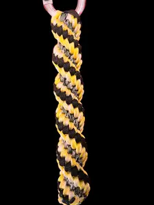 Artisan Handwoven 5"(13cm) Helix Spiral Paracord Collectible Keychain – Black Yellow Green White 4-strings