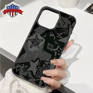 Magnetic Phone Case Supports Wireless Charging Case for iPhone 16 Pro Max 15 Plus 14 13 12 11 XS XR Black Star Pattern Non-Yellowing Shockproof Clear Slim Protective Soft Case Transparent Acrylic Cover.