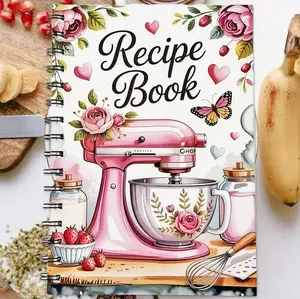 Durable Spiral Recipe Notebook, My Cookbook Design, Kitchen Tools Illustrations, Blank Pages, Perfect Gift for Holidays