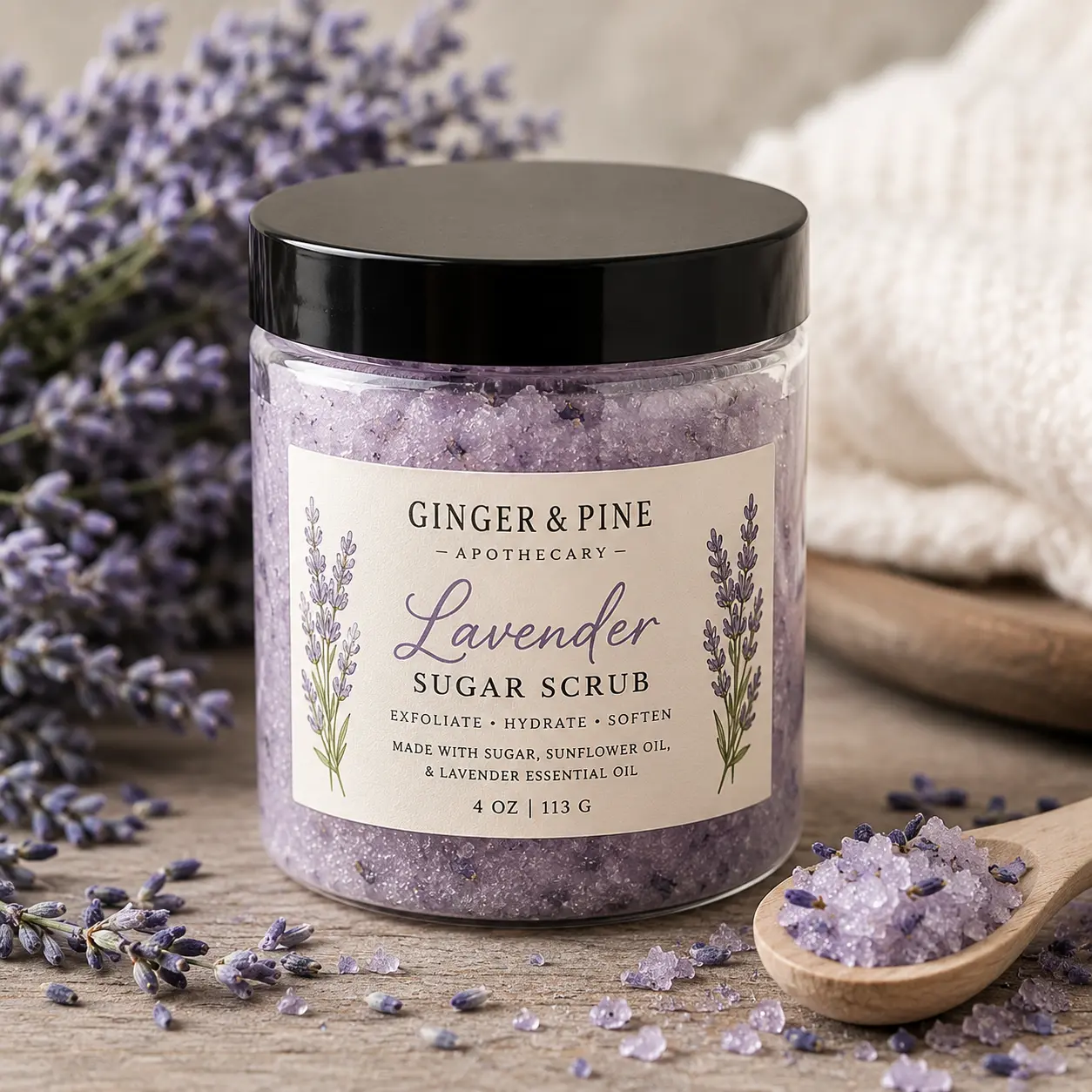 Lavender Sugar Scrub | Natural Exfoliating Body Scrub with Lavender Essential Oil