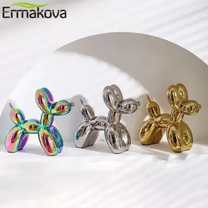 ERMAKOVA 11cm/4.3inch Creative Balloon Dog Abstract Ceramic Ornament Sculpture Figurine Statue Home Office Decoration Gift